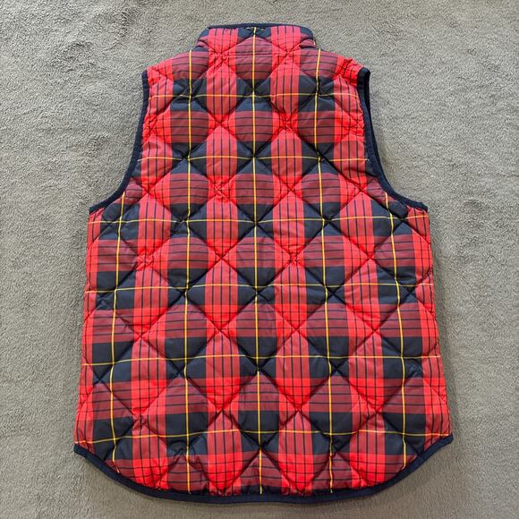 J.Crew Red Plaid Quilted Full Zip Puffer Sleeveless Casual Vest Women's Size S - Picture 2 of 7